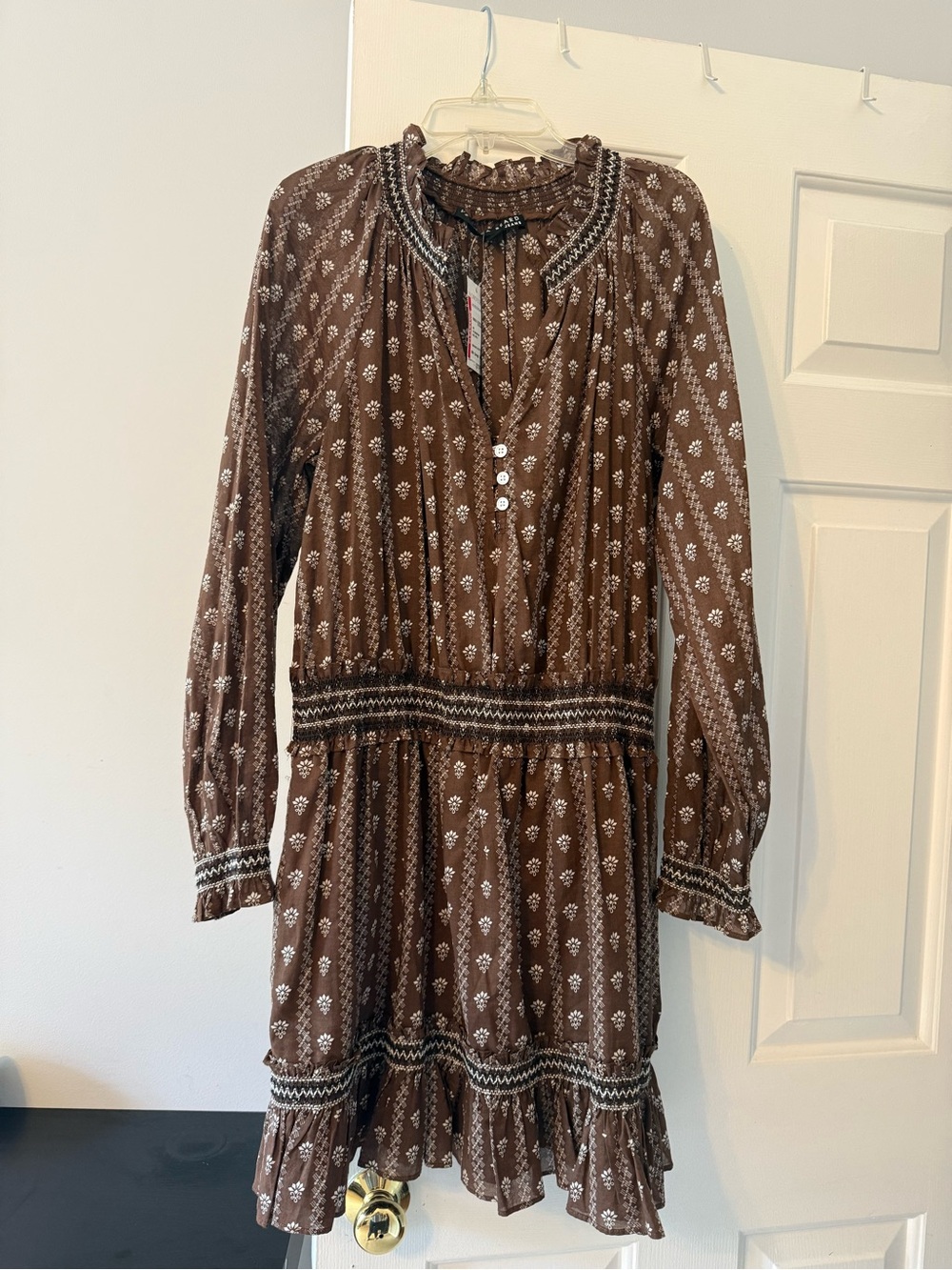 Veronica Beard Brown Floral Long-Sleeve Button-Front Dress